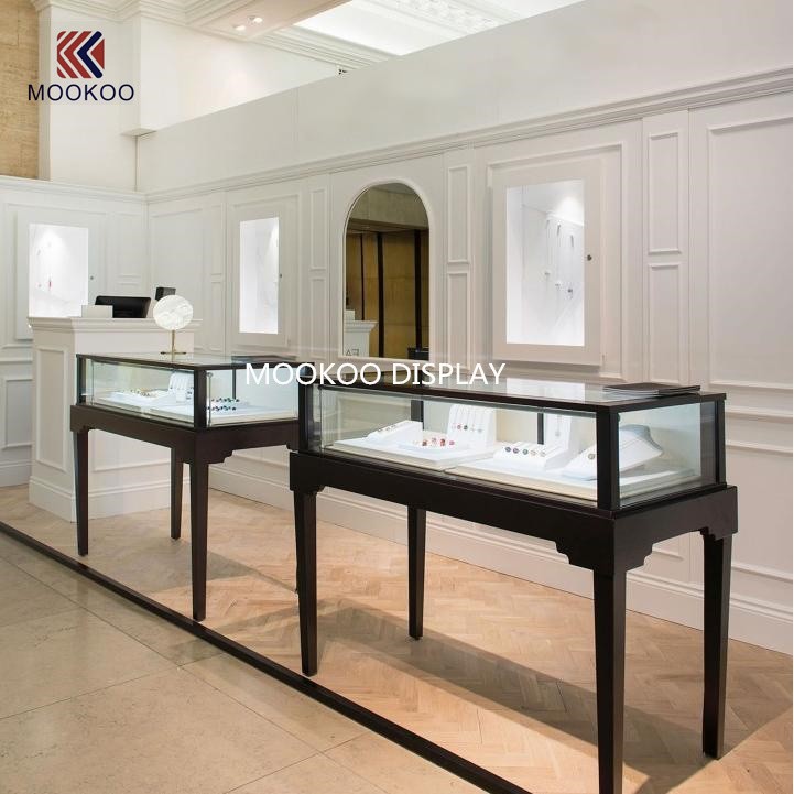 ElysianPedestal: Artisan - Carved Timber & Ultra - Clear Glass Jewelry Showcase high quality