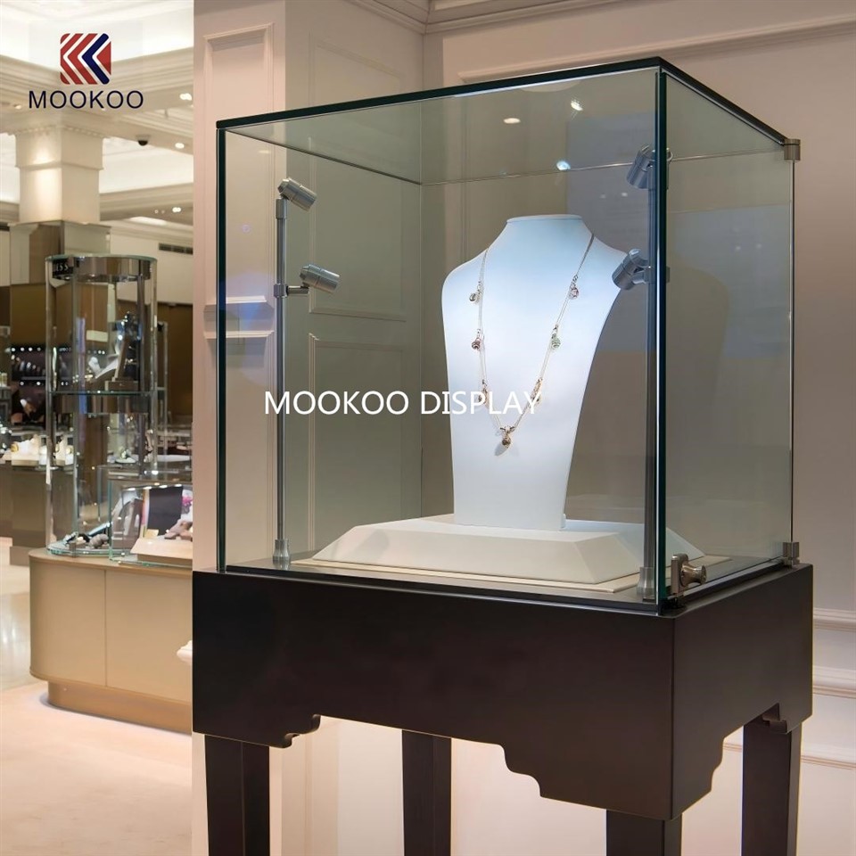 ElysianPedestal: Artisan - Carved Timber & Ultra - Clear Glass Jewelry Showcase suppliers