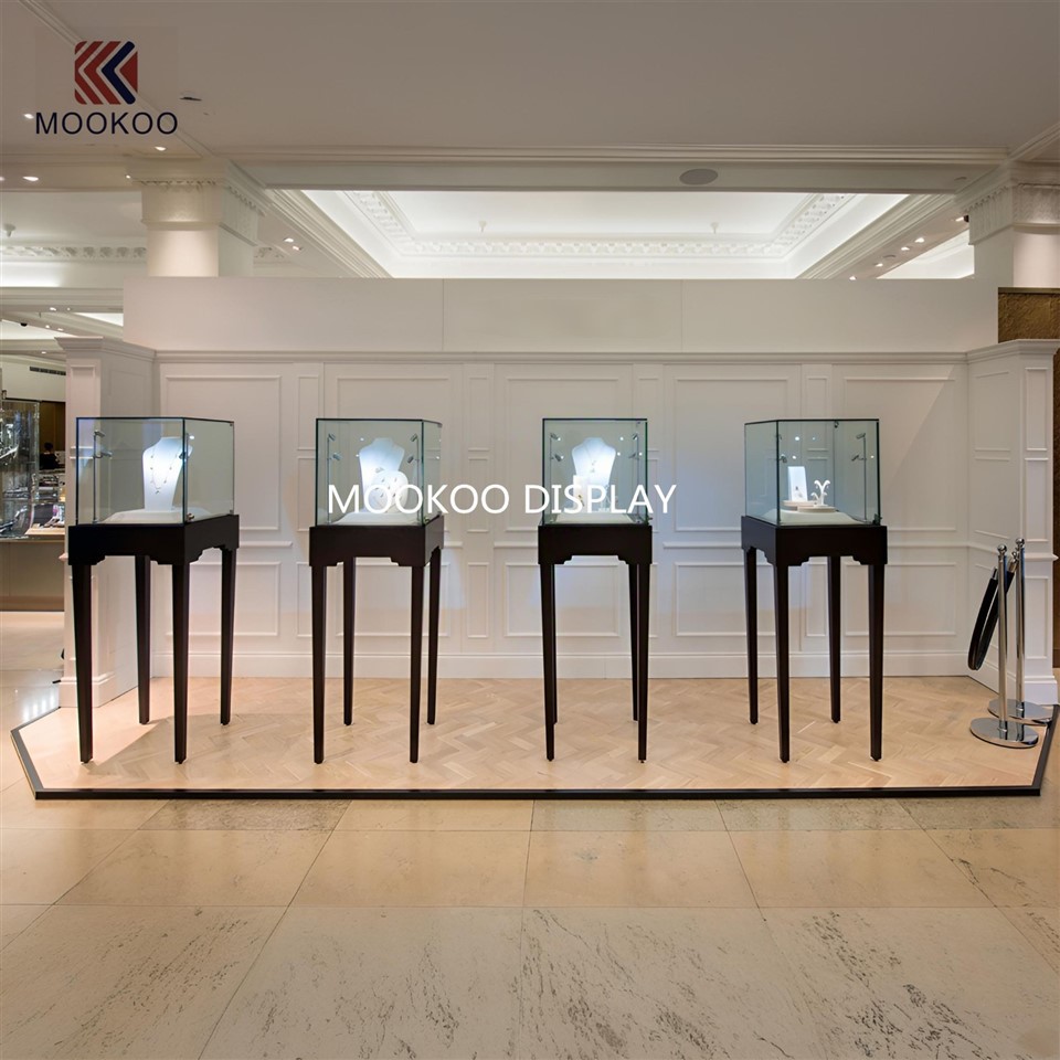 ElysianPedestal: Artisan - Carved Timber & Ultra - Clear Glass Jewelry Showcase price