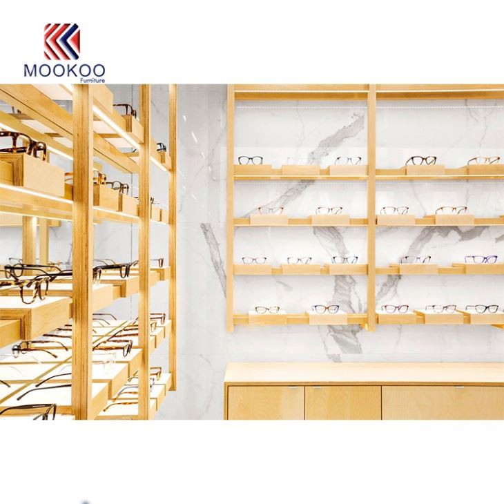 Wooden Optical Display Wall Store Interior Decoration Showcase