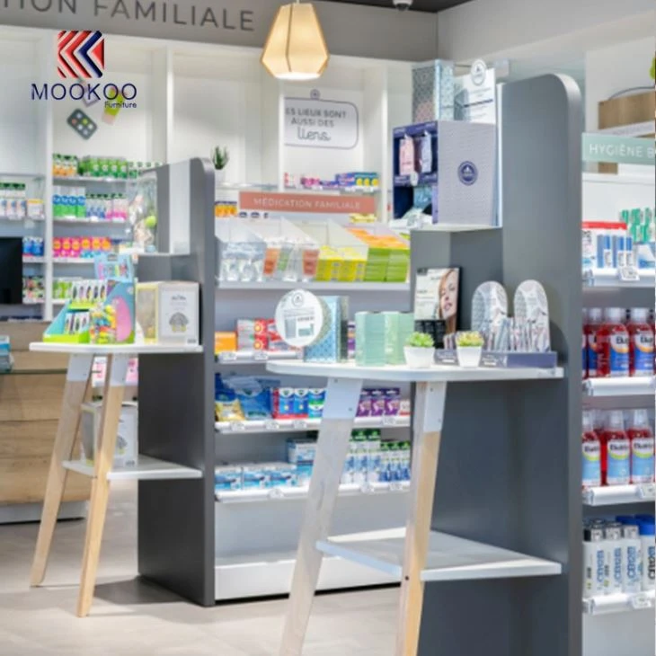 Customized MDF Wood Pharmacy Shop Display Furniture
