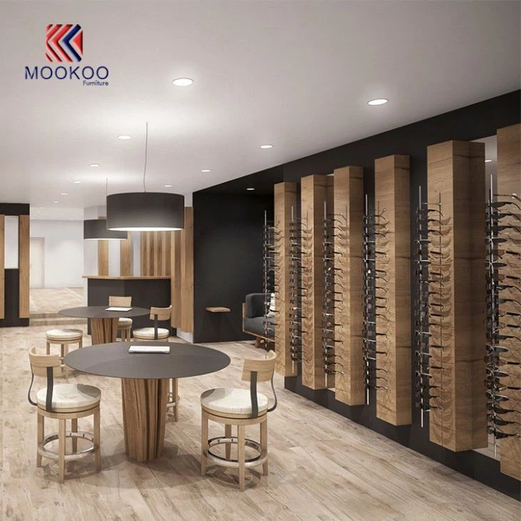 Customized Optical Wood And Metal Display Rack Interior Decoration Design
