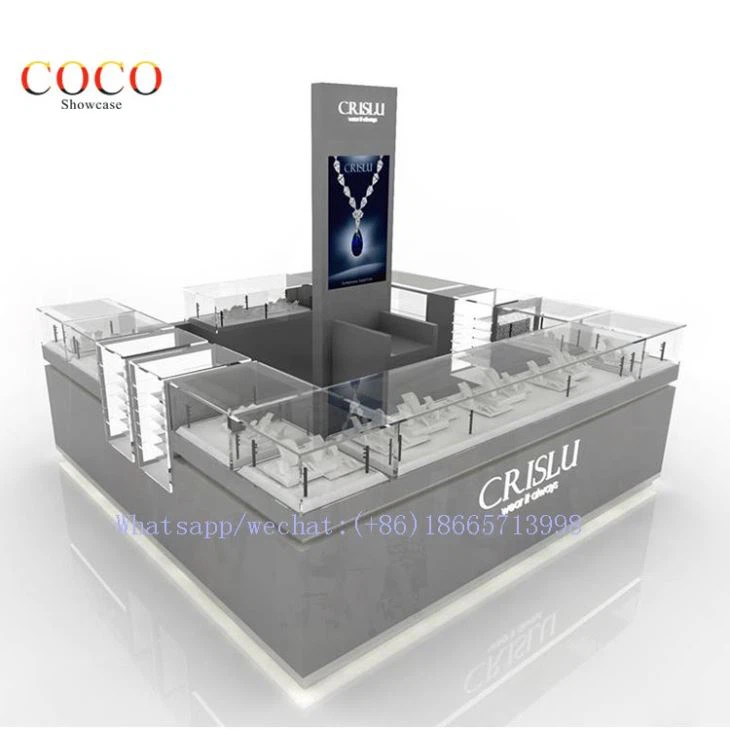 Modern Glass Jewelry Mall Kiosk Design