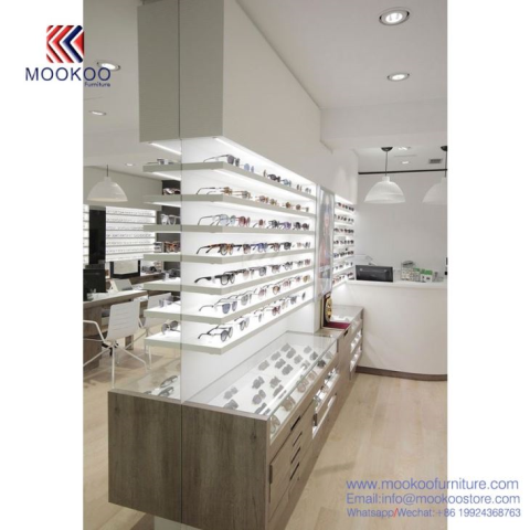 لکڑی کے دانوں کے ساتھ آپٹیکل ڈسپلے کابینہ