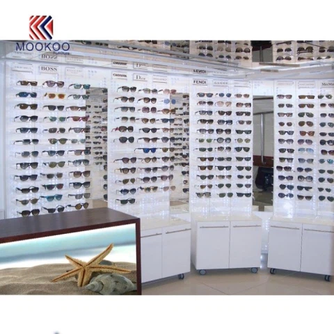 وائٹ ایم ڈی ایف کوٹڈ پینٹ آئیویئر گلاس دھوپ شیشے کابینہ ڈسپلے ڈیزائن فرنیچر